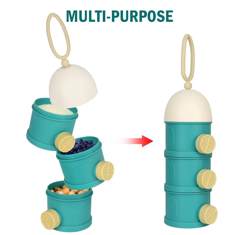 accmor Formula Dispenser On The Go, 3 Layers Stackable Formula Container to Go, Non-Spill Portable Milk Powder Baby & Kids Snack Container, Green - Image 4